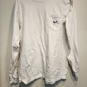 Comfort Colors White Long Sleeve Tee with Purple Embroidery